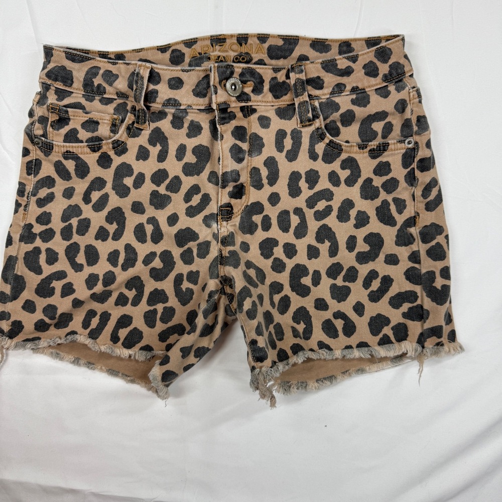 Arizona Jean Co Womens Leopard Print High Rise Cut Off Denim Shorts Size 5